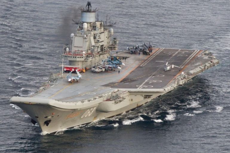 A photo taken from a Norwegian surveillance aircraft shows Russian aircraft carrier Admiral Kuznetsov in international waters off the coast of Northern Norway on October 17, 2016. 333 Squadron, Norwegian Royal Airforce/NTB Scanpix/Handout via Reuters ATTENTION EDITORS - THIS IMAGE WAS PROVIDED BY A THIRD PARTY. FOR EDITORIAL USE ONLY. NORWAY OUT.