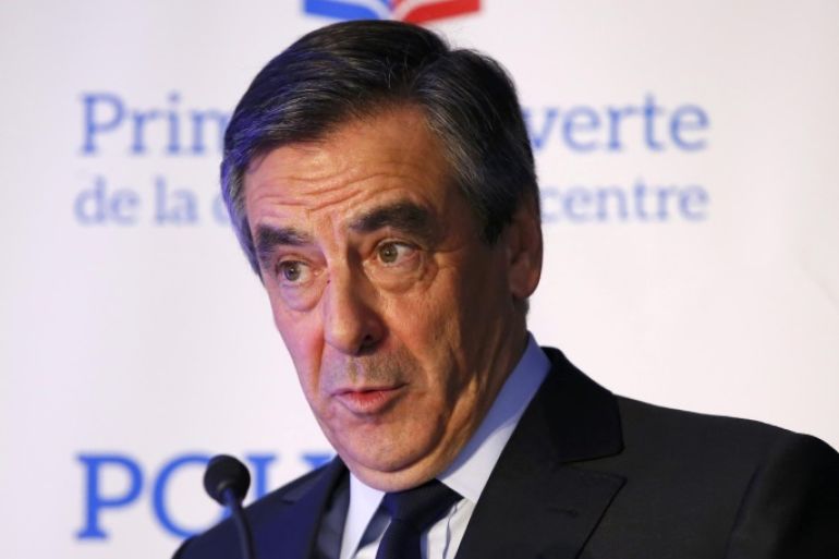 Francois Fillon, former French prime minister, speaks at the offices of the high authority of the committee organising the Les Republicains party vote after the results in the second round for the French center-right presidential primary election in Paris, France, November 27, 2016. Fillon, a socially conservative free-marketeer, is to be the presidential candidate of the French centre-right in next year's election, according to partial results of a primaries' second-round vote showed on Sunday. REUTERS/Gonzalo Fuentes