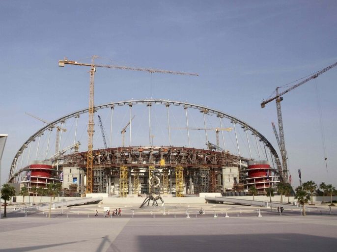A view of the construction work at the Khalifa International Stadium in Doha, Qatar, March 26, 2016. Workers in Qatar renovating a 2022 World Cup stadium have suffered human rights abuses two years after the tournament's organisers drafted worker welfare standards in the wake of criticism, Amnesty International said. REUTERS/Naseem Zeitoon