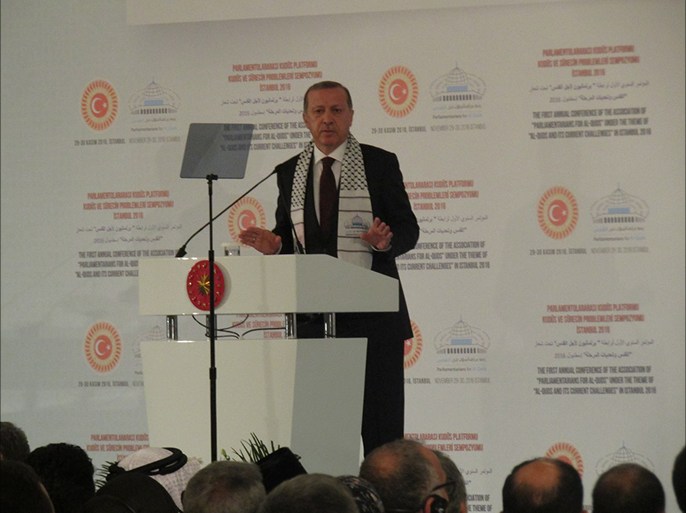 الرئيس التركي رجب طيب أردوغان يتحدث في مؤتمر القدس وتحديات المرحلة