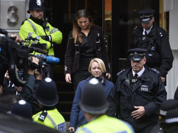 Swedish Chief prosecutor Ingrid Isgren (C) leaves the Ecuadorian Embassy in London, Britain, 14 November 2016, after an interview with WikiLeaks founder Julian Assange. Assange had been staying in the embassy since 2012, where he has found refuge as he is wanted for questioning over a 2010 rape allegation in Sweden.