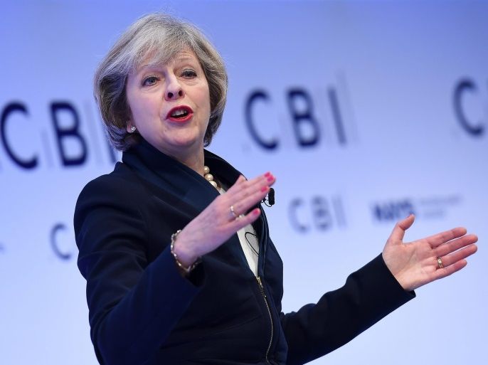 British Prime Minister Theresa May delivers a speech on Brexit and the British economy at the CBI conference in central London., Britain, 21 November 2016.