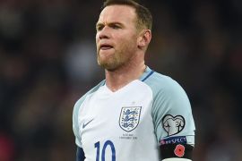 England's captain Wayne Rooney in action during the FIFA World Cup 2018 Qualification group F match between England and Scotland at Wembley Stadium in London, Britain, 11 November 2016. Rooney and his England teammates wore black armbands featuring a remembrance poppy, despite a FIFA ban. The poppy is an artificial flower that is used to commemorate military personnel who have died in war.