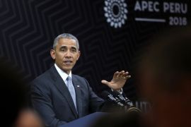 US President Barack Obama speaks during a press conference at the end of the Asia-Pacific Economic Cooperation (APEC) Summit in Lima, Peru, 20 November 2016.