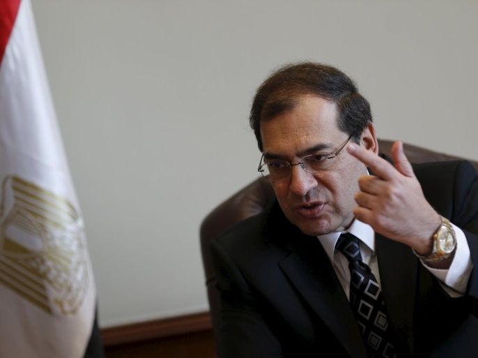 Tarek El Molla, Egypt's Minister of Petroleum and Mineral Resources speaks during an interview with Reuters at his office in Cairo, Egypt, October 29, 2015. Picture taken October 29, 2015. REUTERS/Amr Abdallah Dalsh