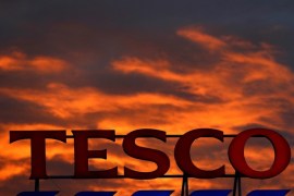 A company logo is pictured outside a Tesco supermarket in Altrincham northern England, April 16, 2016. REUTERS/Phil Noble/File Photo GLOBAL BUSINESS WEEK AHEAD PACKAGE Ð SEARCH ÒBUSINESS WEEK AHEAD 3 OCTÓ FOR ALL IMAGES