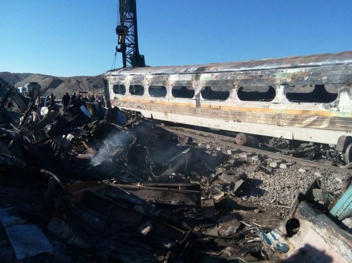 A destroyed train coach at the site of a train accident in the city of Semnan, central Iran, 25 November 2016. According to media reports citing Iranian officials, at least 31 passengers have died and more than 60 people were injured in a train accident in central Iran. EPA/STR BEST QUALITY AVAILABLE