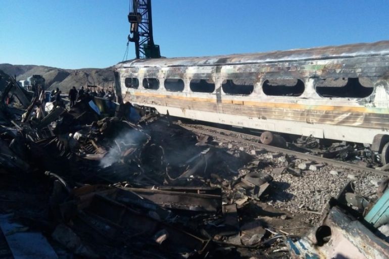 A destroyed train coach at the site of a train accident in the city of Semnan, central Iran, 25 November 2016. According to media reports citing Iranian officials, at least 31 passengers have died and more than 60 people were injured in a train accident in central Iran. EPA/STR BEST QUALITY AVAILABLE