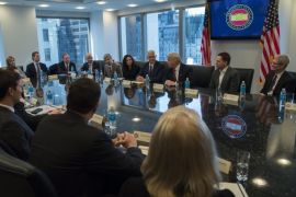 US President-elect Donald Trump (3-R) attends a meeting of technology chiefs in the Trump Organization conference room at Trump Tower in New York, New York, USA, 14 December 2016.
