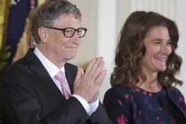 Bill Gates (L) and Melinda Gates (R), recipients of the Presidential Medal of Freedom, attend a ceremony in which they were awarded the medal by US President Barack Obama, in the East Room of the White House in Washington, DC, USA, 22 November 2016.