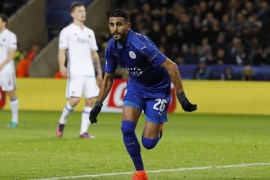 Britain Soccer Football - Leicester City v FC Copenhagen - UEFA Champions League Group Stage - Group G - King Power Stadium, Leicester, England - 18/10/16 Leicester City's Riyad Mahrez celebrates scoring their first goal Reuters / Phil Noble Livepic EDITORIAL USE ONLY.