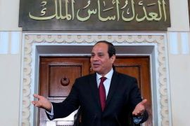 FILE PHOTO - Egyptian President Abdel Fattah al-Sisi greets members of the Supreme Judiciary Council before his speech during the celebration of 'judicial day' at the main headquarters of the Supreme Court in Cairo, Egypt April 23, 2016 in this handout picture courtesy of the Egyptian Presidency. To match Special Report EGYPT-JUDGES/ The Egyptian Presidency/Handout via REUTERS/File Photo ATTENTION EDITORS - THIS IMAGE WAS PROVIDED BY A THIRD PARTY. EDITORIAL USE