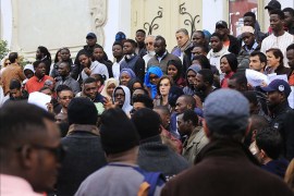 جانب من احتجاجات الطلبة الأفارقة ضد التمييز العنصري بتونس/العاصمة تونس/ديسمبر/كانون الأول 2016 (صورة خاصة)