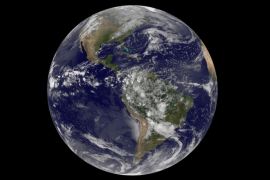A handout satellite image provided by NASA / NOAA shows planet Earth with a view of the Americas, 22 April 2014. The image was produced by geostationary GOES satellites, which are always in the same position with respect to the rotating Earth. According to NASA, this allows GOES to hover continuously over one position on Earth's surface, appearing stationary. As a result, GOES provide a constant vigil for severe weather conditions such as tornadoes, flash floods, hail