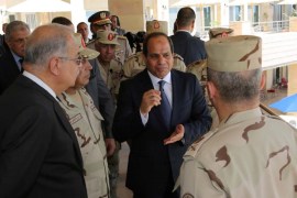 Egyptian President Abdel Fattah al-Sisi (2nd R) and senior military officials inspect work progress at Al Fayrouz Social Club in New Ismailia City at the Suez Canal area during the first anniversary of launching the New Suez Canal and the 60th anniversary of nationalizing the Suez Canal in Ismailia, Egypt August 6, 2016 in this handout picture courtesy of the Egyptian Presidency. The Egyptian Presidency/Handout via REUTERS ATTENTION EDITORS - THIS IMAGE WAS PROVIDED BY