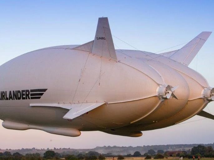 A handout photograph provided by Hybrid Air Vehicles on 18 August 2016 shows the Airlander 10 Airship over Cardington Airfield, Bedford, United Kingdom on 17 August 2016. The airship which is the worlds largest aircraft, took part on in its maiden flight for 30 minutes over the airfield. EPA/HYBRID AIR VEHICLES / HANDOUT