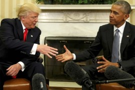 U.S. President Barack Obama meets with President-elect Donald Trump in the Oval Office of the White House in Washington November 10, 2016. REUTERS/Kevin Lamarque/File Photo