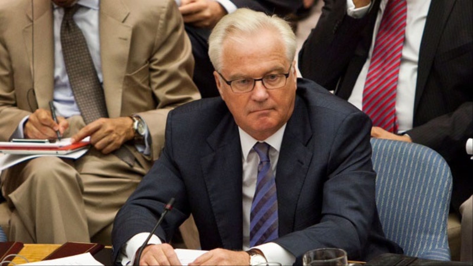 المندوب الروسي لدى الأمم المتحدة فيتالي تشوركين دعا مجلس الأمن إلى تبني مشروع القرار الروسي (الفرنسية)