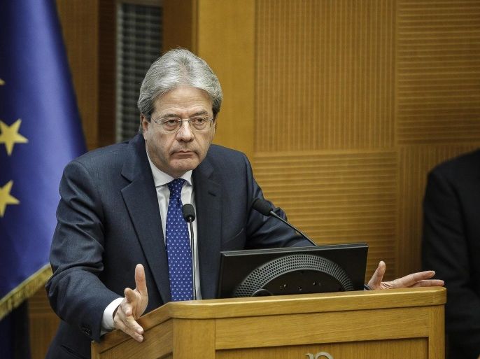Italian Premier Paolo Gentiloni speaks during his year-end media conference in Rome, Italy, 29 December 2016. Gentiloni said that 'for me the key words are jobs, the South and young people.' He said his government would build on the structural reforms of the previous government of Matteo Renzi. 'Full steam ahead on reforms, we haven't been joking,' Gentiloni said.