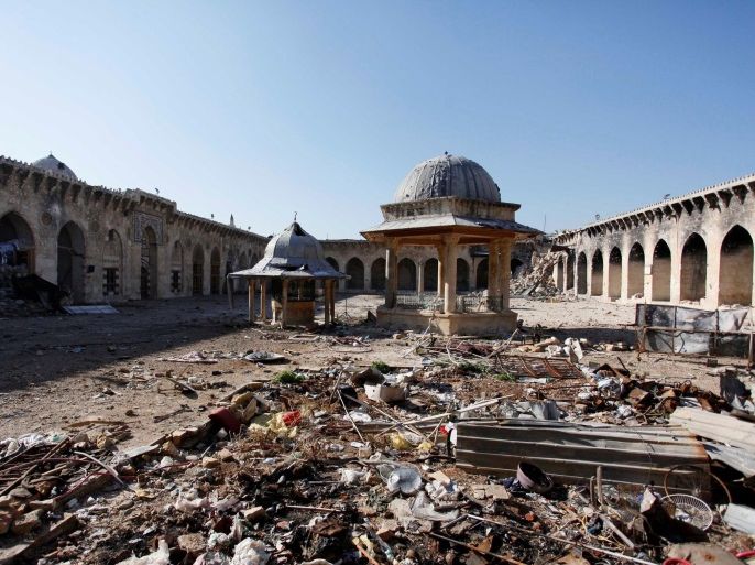 A general view of damage in the Umayyad mosque of Old Aleppo, December 15, 2013. REUTERS/Molhem Barakat SEARCH "ALEPPO TIMELINE" FOR THIS STORY