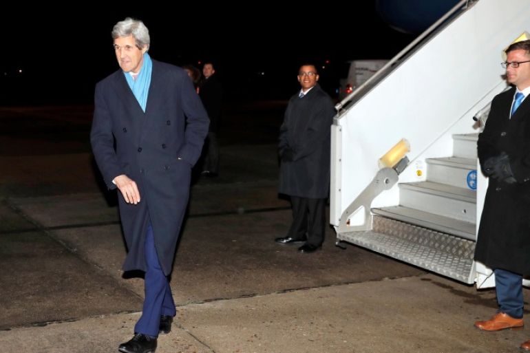Secretary of State John Kerry walks to a waiting car as he arrives at Le Bourget Airport Sunday, Jan. 15, 2017 in Paris, France. REUTERS/Alex Brandon, Pool