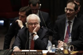 Russian ambassador to UN, Vitaly Churkin (L) listen to addresses by United Nations (UN) Security Council members during a vote on a ceasefire in Syria at UN headquarters in New York, New York, USA, 31 December 2016. The UN endorsed the ceasefire agreement in Syria submitted by Russia and brokered with Turkey.