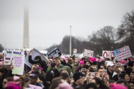 People arrive on the mall for the Million Woman March in Washington, DC, USA, 21 January 2017. Protest rallies were held in over 30 countries around the world in solidarity with the Women's March on Washington in defense of press freedom, women's and human rights following the official inauguration on 20 January of Donald J. Trump as the 45th President of the United States of America in Washington, USA.