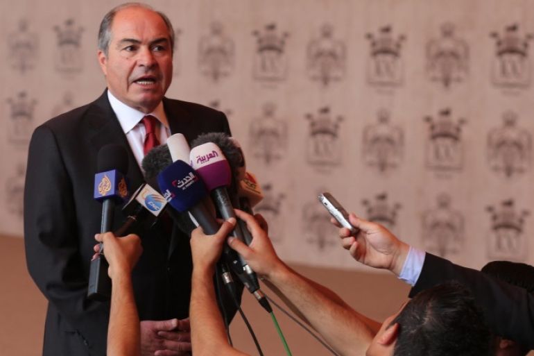 Jordanian Prime Minister Hani Mulki speaks to reporters after the swearing-in ceremony for the new cabinet at Ragadan Royal Palace, Amman, Jordan, 01 June 2016. The new prime minister and his Cabinet were sworn in before King Abdullah II of Jordan during a ceremony that was attended by Jordanian officials, a Royal Decree was issued on the same day approving the new government led by Hani Mulki.