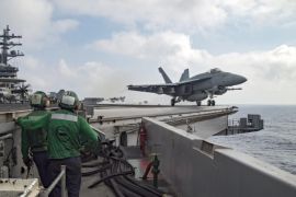 REPEAT WITH RESTRICTIONS epa05396579 A handout image released by the US Navy Media Content Operations on 28 June 2016 shows an F/A-18E Super Hornet assigned to the Sidewinders of Strike Fighter Squadron (VFA) 86 launches from the flight deck of the aircraft carrier USS Dwight D. Eisenhower (CVN 69) at an undsiclosed location in the Mediterranean Sea, 28 June 2016. Dwight D. Eisenhower is deployed in support of Operation Inherent Resolve, maritime security operations and theater security operation efforts in the U.S. 6th Fleet area of operations. 'Operation Inherent Resolve' is the US military's operational name for the military camapgin in Iraq and Syria against the terror militia referring to itself as Islamic State (IS). EPA/MC3 ANDERSON W. BRANCH / HANDOUT HANDOUT EDITORIAL USE ONLY