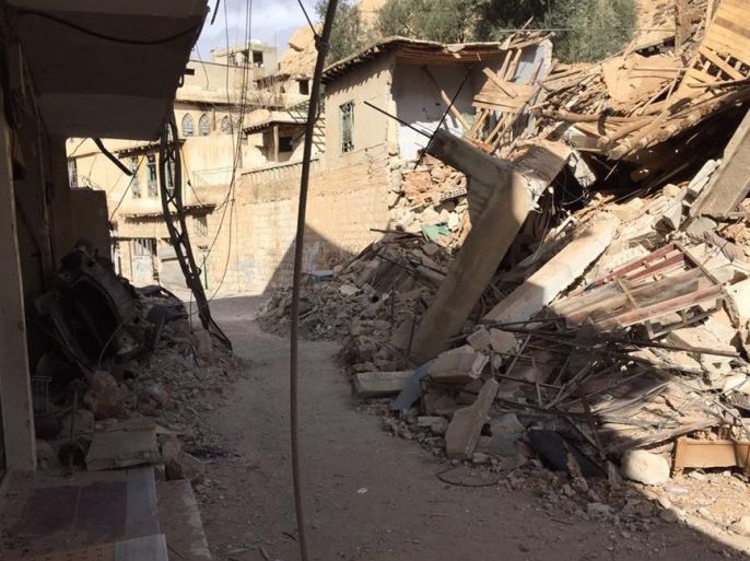 صورة بثتها الهيئة الإعلامية في وادي بردى لآثار قصف النظام