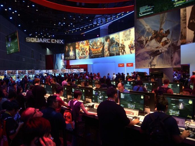 Attendees crowd the floor of the Square Enix booth at the E3 (Electronic Entertainment Expo) in Los Angeles, California, USA, 16 June 2015. The E3 expo introduces new games and gaming devices and it is an anticipated annual event among gaming enthusiasts and marketers.