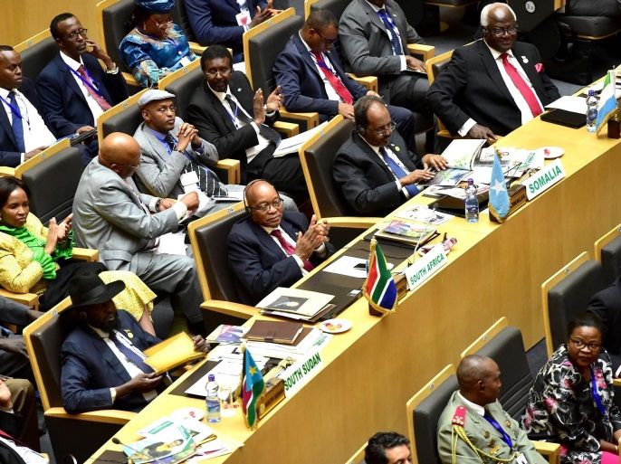 A handout photo made available by the South African Government Communication and Information System (GCIS) on 31 January 2017 shows South Africa's President Jacob Zuma (C) and other attendees at the opening session of the 28th Assembly of Heads of State and Government of the African Union (AU) in Addis Ababa, Ethiopia, 31 January 2017. EPA/KOPANO TLAPE HANDOUT