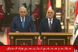 مؤتمر صحفي لرئيسي وزراء العراق حيدر العبادي وتركيا بن علي يلدريم