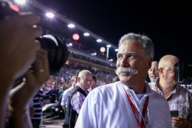 (FILE) - Chase Carey, F1 chairman, walks on the track before the start of the Singapore Formula One Grand Prix night race in Singapore, 18 September 2016. Carey will replace Bernie Ecclestone as CEO of the Formula One group it was revealed 23 January 2017.