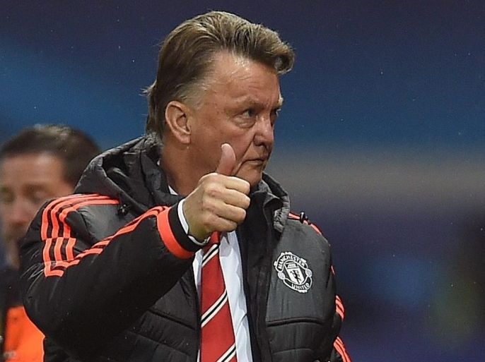 Manchester United manager Louis van Gaal reacts after Manchester United's victory during the UEFA Champions League Group B soccer match between Manchester United and CSKA Moscow at Old Trafford in Manchester, Britain, 03 November 2015.