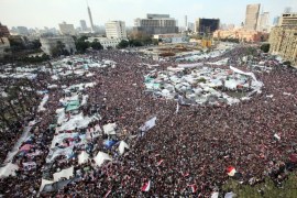 (FILE) - A file picture dated 11 February 2011, shows Egyptian anti-government protesters demonstrating after the Friday prayer at Tahrir square in Cairo, Egypt. On the sixth anniversary of the 25 January 2011 uprising in Egypt Egyptian President Abdel Fattah al-Sisi said on an official televised address that '25 January 2011 revolution will remain a turning point in this country's history. More than 800 people were killed and thousands injured during the 18-day uprising against the Egyptian regime which led to the removal of President Hosni Mubarak on 11 February 2011. EPA/ANDRE PAIN *** Local Caption *** 50212006