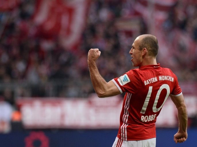 Football Soccer - Bayern Munich v Wolfsburg - German Bundesliga - Allianz Arena, Munich, Germany - 10/12/16 - Bayern Munich's Arjen Robben in action REUTERS/Lukas Barth. DFL RULES TO LIMIT THE ONLINE USAGE DURING MATCH TIME TO 15 PICTURES PER GAME. IMAGE SEQUENCES TO SIMULATE VIDEO IS NOT ALLOWED AT ANY TIME. FOR FURTHER QUERIES PLEASE CONTACT DFL DIRECTLY AT + 49 69 650050