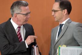 (FILE) - The file picture dated 04 November 2015 shows German Interior Minister Thomas de Maiziere (L) and Justice Minister Heiko Maas (R) talking at the cabinet meeting in the Federal Chancellery in Berlin, Germany. Maas and De Maiziere agreed and presented new plans for higher security measures against potential Islamist terrorists in Berlin on 10 January 2017, like closer surveillance on persons that are considered a potential threat and easier deportations. EPA/RAI