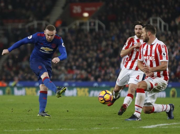 Britain Soccer Football - Stoke City v Manchester United - Premier League - bet365 Stadium - 21/1/17 Manchester United's Wayne Rooney shoots at goal Reuters / Darren Staples Livepic EDITORIAL USE ONLY. No use with unauthorized audio, video, data, fixture lists, club/league logos or "live" services. Online in-match use limited to 45 images, no video emulation. No use in betting, games or single club/league/player publications. Please contact your account representative for further details.
