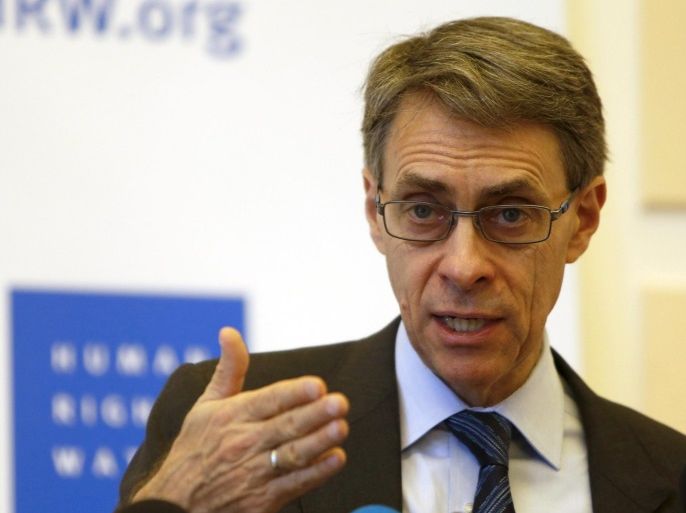 Human Rights Watch Executive Director Kenneth Roth speaks during a conference in Beirut January 29, 2015. The governments of Egypt, Syria and Iraq used real and perceived security threats in 2014 as an excuse to downplay or abandon the rights of their citizens, which ultimately fuelled crises, Human Rights Watch (HRW) said on Thursday. REUTERS/Mohamed Azakir (LEBANON - Tags: POLITICS CONFLICT CIVIL UNREST MEDIA)