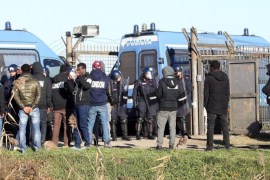 Police attend the scene of a protest near the Cona migrant center in Cona, Venice, Italy, 03 January 2017. Media reports that migrants were protesting the alleged delay in medical assistance to a young Ivorian woman who later died. The migrants set fires outside the center and no injuries were reported.