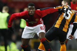 Britain Football Soccer - Manchester United v Hull City - EFL Cup Semi Final First Leg - Old Trafford - 10/1/17 Manchester United's Paul Pogba in action with Hull City's Shaun Maloney Action Images via Reuters / Jason Cairnduff Livepic EDITORIAL USE ONLY. No use with unauthorized audio, video, data, fixture lists, club/league logos or "live" services. Online in-match use limited to 45 images, no video emulation. No use in betting, games or single club/league/player publications. Please contact your account representative for further details.