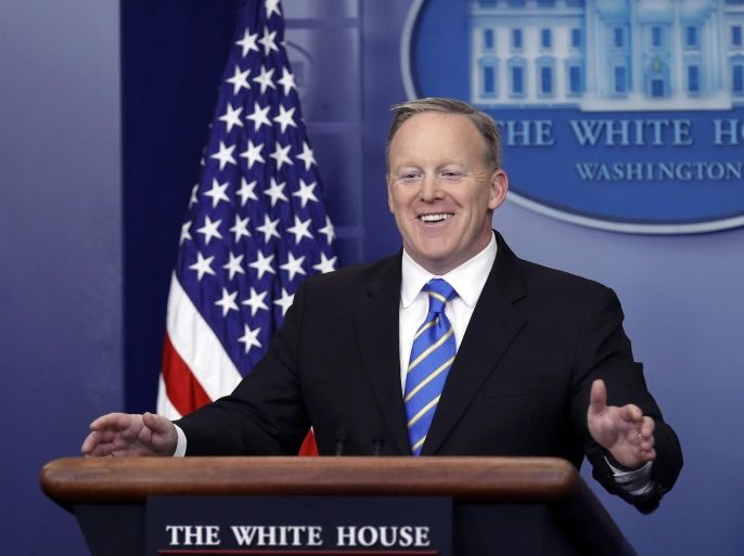 White House Press Secretary Sean Spicer responds to a question from the news media during a press conference in the Brady Press Briefing Room of the White House in Washington, DC, USA, 24 January 2017. US President Trump held meetings with Senate Majority Leader McConnell, another one with the full Senate leadership, and one with several automotive companies CEOs.