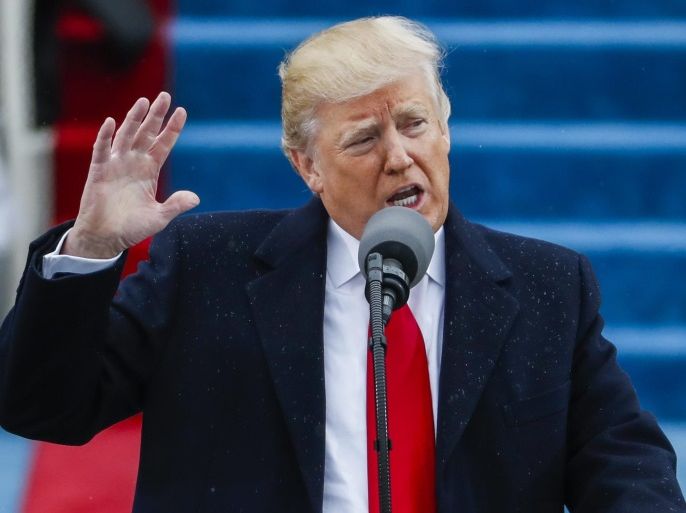 President Donald J. Trump delivers his Inaugural address after taking the oath of office as the 45th President of the United States in Washington, DC, USA, 20 January 2017. Trump won the 08 November 2016 election to become the next US President.