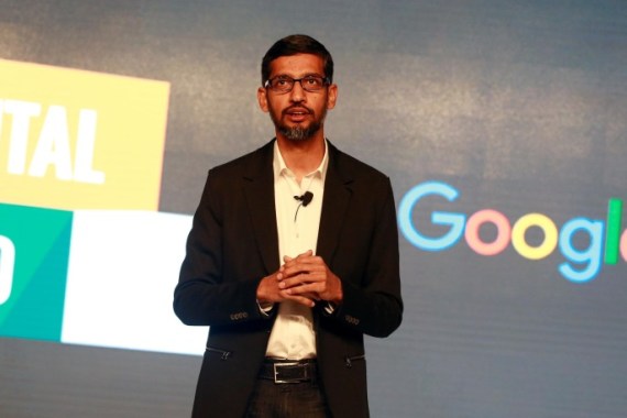 Google CEO Sundar Pichai speaks on stage during a Google event in Delhi, India January 4, 2017. REUTERS/Cathal McNaughton