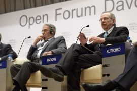 (L-R) Amre Moussa,former secretary-general of the League of Arab States, and Pier Carlo Padoan, Minister of Economy and Finance of Italy, are pictured during a panel session during the 'Open Forum' on the sidelines of the 47th Annual Meeting of the World Economic Forum (WEF) in Davos, Switzerland, 18 January 2017. The annual meeting brings together business leaders, international political leaders and select intellectuals, to discuss the pressing issues facing the world. The overarching theme of the 2017 meeting, which takes place from 17 to 20 January, is 'Responsive and Responsible Leadership'.