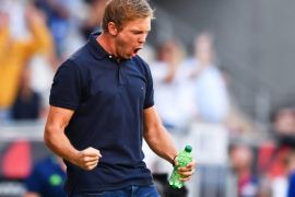Hoffenheim's head coach Julian Nagelsmann celebrates after the German Bundesliga soccer match between TSG 1899 Hoffenheim and FC Schalke 04 at Rhein-Neckar-Arena in Sinsheim, Germany, 25 September 2016. Hoffenheim won 2-1. EPA/UWE ANSPACH (EMBARGO CONDITIONS - ATTENTION: Due to the accreditation guidlines, the DFL only permits the publication and utilisation of up to 15 pictures per match on the internet and in online media during the match.)