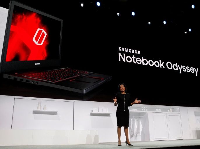 Alanna Cotton, vice president of Samsung Electronics America, introduces the Samsung Notebook Odyssey gaming laptop during a Samsung Electronics news conference at the 2017 CES in Las Vegas, Nevada January 4, 2017. REUTERS/Steve Marcus