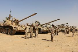 A photograph made available on 26 February 2016 shows Saudi-backed Yemeni government fighters standing near tanks at an army camp, reportedly ahead of an offensive against Houthi militiamen, in the mountainous region of Baihan, Yemen, 25 February 2016. According to reports, the European Union has called on the warring factions in Yemen to resume the UN-facilitated peace talks to end a 11-month conflict, a day after the European Parliament adopted a resolution calling for an EU-wide arms embargo against Saudi Arabia over its operations in the war-torn Yemen.