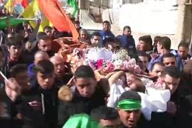تشييع في مدينة الخليل جنازة مشتركة للشهيدين محمد كايد الرجبي وحاتم عبد الحفيظ الشلودي.